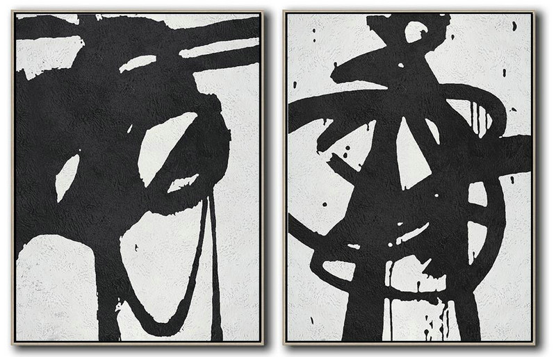 Large Abstract Painting,Set Of 2 Minimal Painting On Canvas - Original Art Acrylic Painting